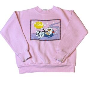 Vintage 80s PMI Kids Alaska Sweatshirt Pullover Crewneck Pink Husky Size 10-12